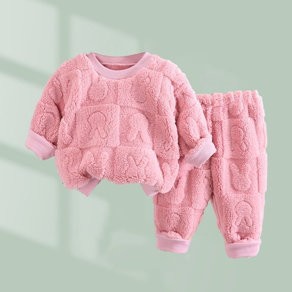 Wavsuf Outfits Set Clothes for Kids Top+Pant Warm Home Pink Pajama Set Size 12M