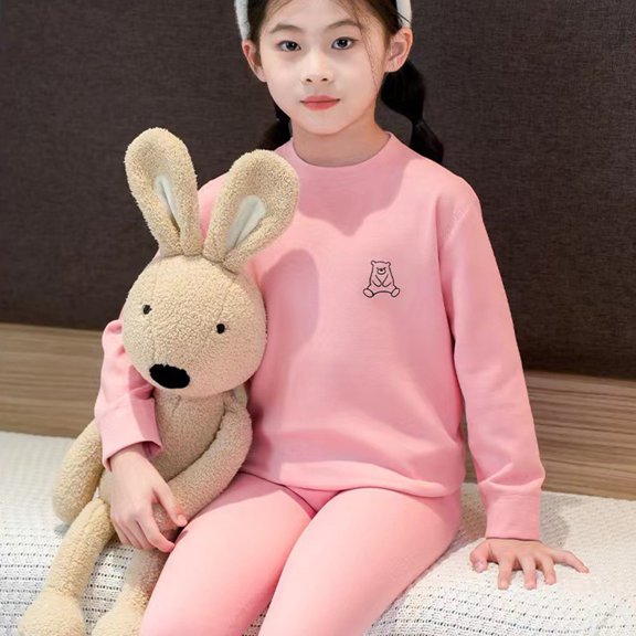 Wavsuf Outfits Set Clothes for Kids Top+Pant Warm Pink Suit Size 130