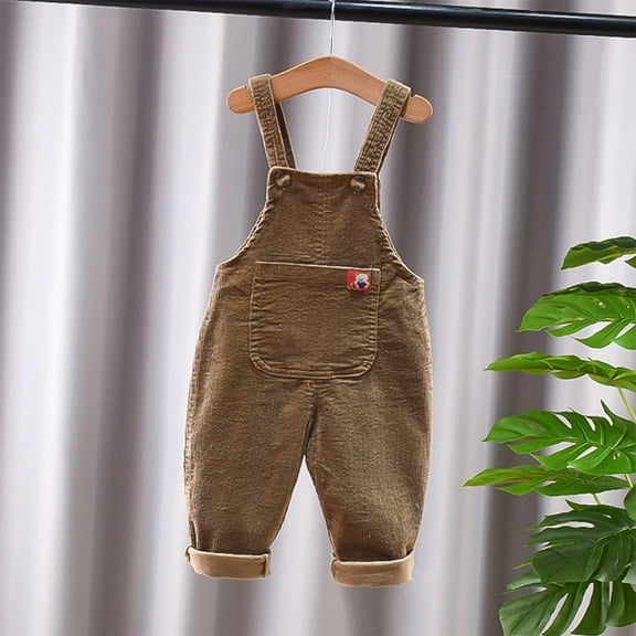Cethrio Overalls for Boys, Stretchy Adjustable Buttons Casual Denim Jumpsuits Khaki Size 2 T