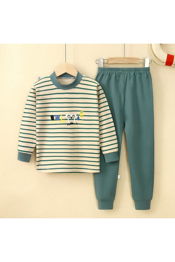 Pajama Sets for Boys, 2 Piece Crew Neck Gifts Cotton Sleepwear Sets Green Size 6-8 T