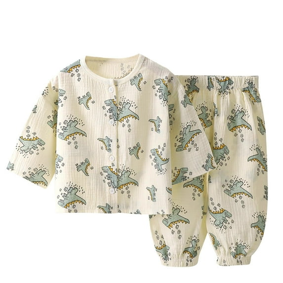 Cethrio Pajama Sets for Boys, 2025 Long Sleeve Printed Cotton Sleepwear Sets Beige Size 5-6 T