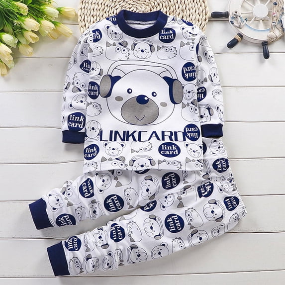 Cethrio Pajama Sets for Boys, Crew Neck Soft Casual Cotton Sleepwear Set White Size 4-5 T
