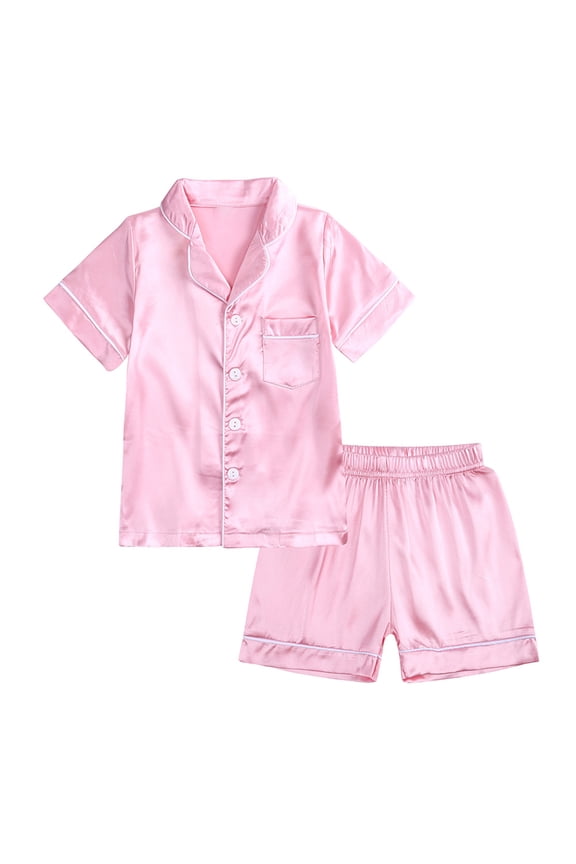 Pajama Sets for Girls, 2 Piece Comfy Buttons Short Sleeve Sleepwear Sets Pink Size 3-4 T