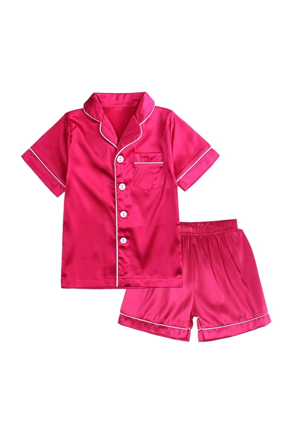 Pajama Sets for Girls, Buttons Comfy Short Sleeve 2 Piece Sleepwear Sets Hot Pink Size 10-11 T
