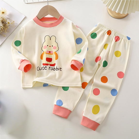 Cethrio Pajama Sets for Girls, Long Sleeve 2 Piece Cotton Soft Outfit Set Pink Size 6-9 Months
