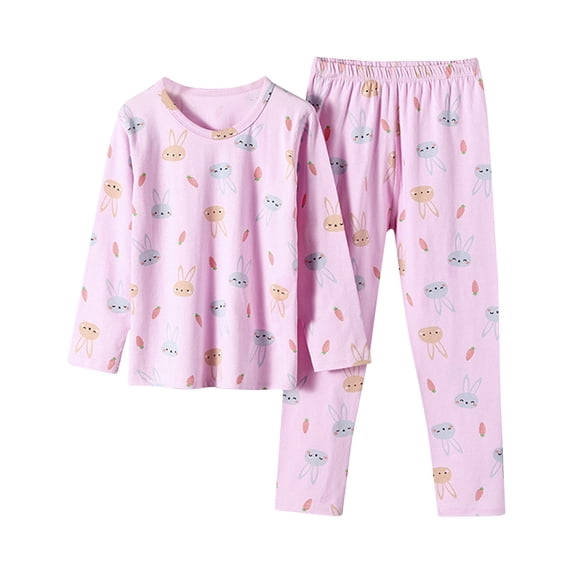 Cethrio Pajama Sets for Girls, Stretch Cotton Long Sleeve Tops and Pants Set Pink Size 11-12 T