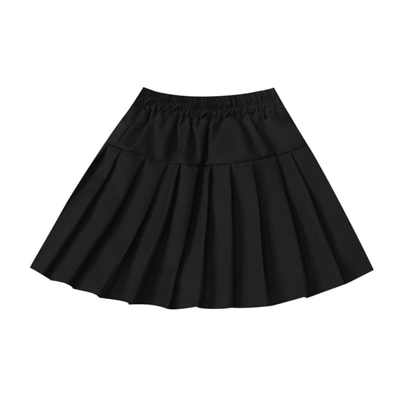 Cethrio Pleated Skirts for Girls, School Uniform Summer Elastic Waist Mini Skirts with Liner Black Size 2-3 T