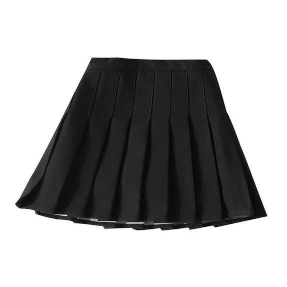 Cethrio Pleated Skirts for Girls, Summer High Waist Dance School Uniform Mini Skirts with Liner Black Size 4-5 T