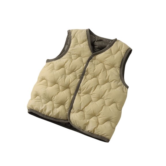 Cethrio Puffer Vests for Kids, Sleeveless Buttons Warm Autumn and Winter Coats Khaki Size 10-11 T
