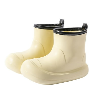 Cethrio Rain Boots for Girls Boys, Solid Color Waterproof Non Slip Lightweight Rain Shoes Beige Size 18