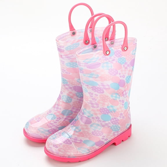 Cethrio Rain Boots for Girls, Waterproof Printed Non Slip Lightweight Rainboots with Handles Hot Pink Size 18