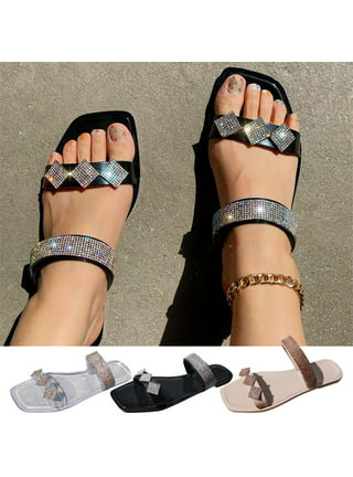 Cethrio Womens Summer Comfort Flats Sandals- Slides Sandal Bow Hollow on  Clearance Wide Width Black Dressy Sandals/ Slides Size 7.5