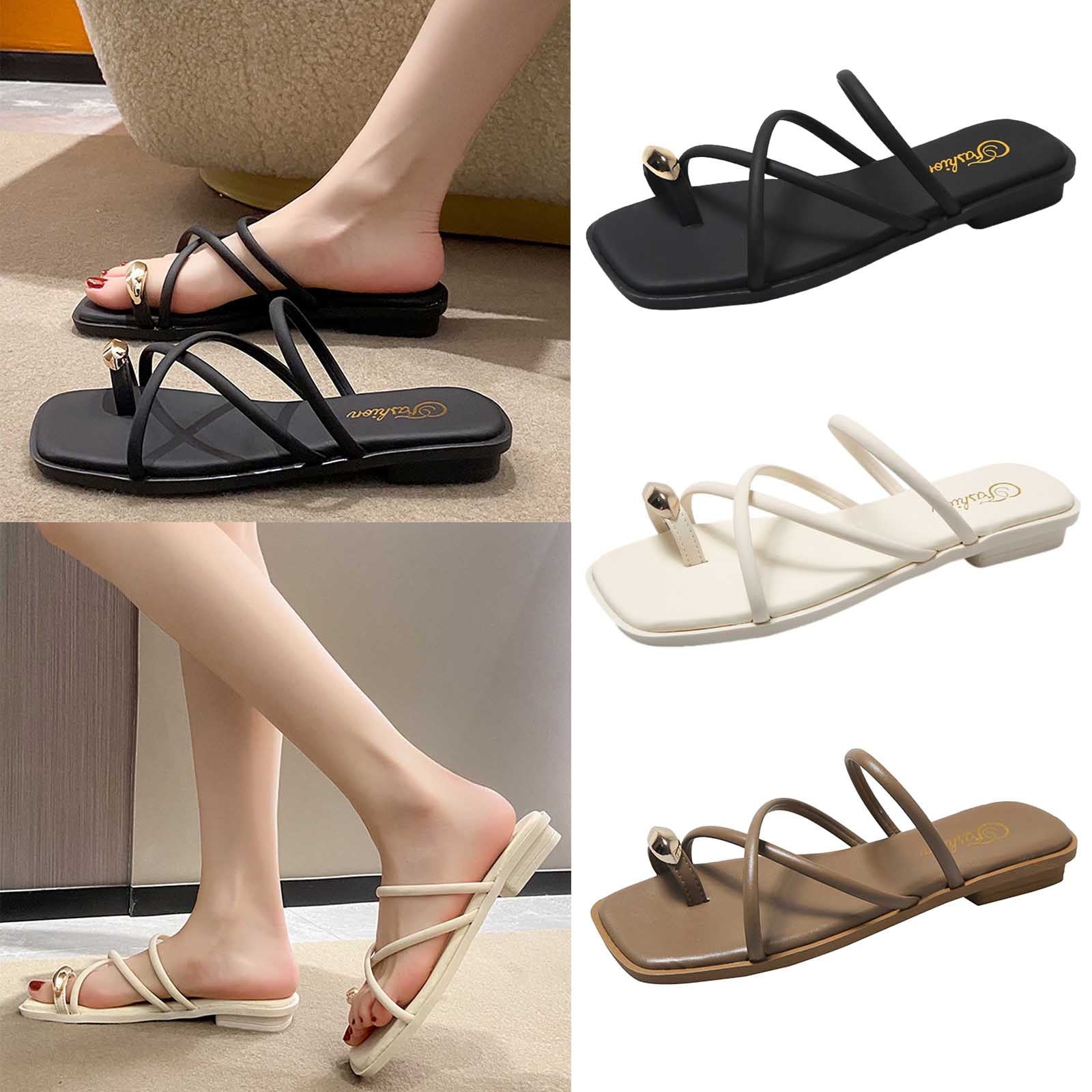 Cethrio Sandals for Women Flats Shoes Wide Width Flat Slides