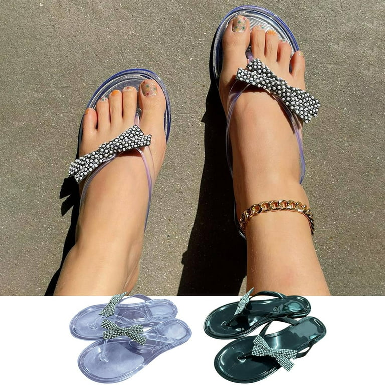 Cethrio Sandals for Women Flats Shoes- Wide Width on Clearance Flat Slides  Sandal Flip Flops Comfy Soles Clear Dressy Sandals/ Slides Size 6.5