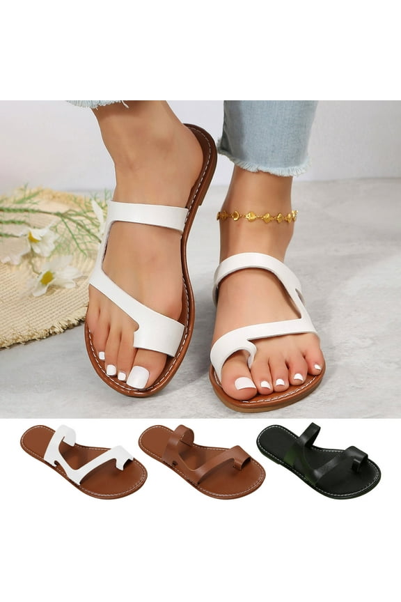 Sandals for Women Flats Shoes- 2025 Wide Width Flat Slides Sandal Flip Flops Clip-Toe Brown Dressy Sandals/ Slides Size 8.5