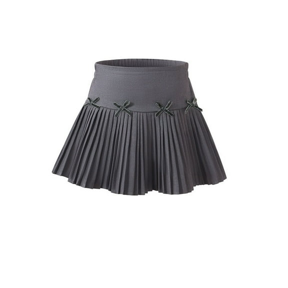 Cethrio Skirts for Girls 2025, A-line Pleated Elastic Waist Summer Mini Skirts with Liner Gray Size 10-11 T