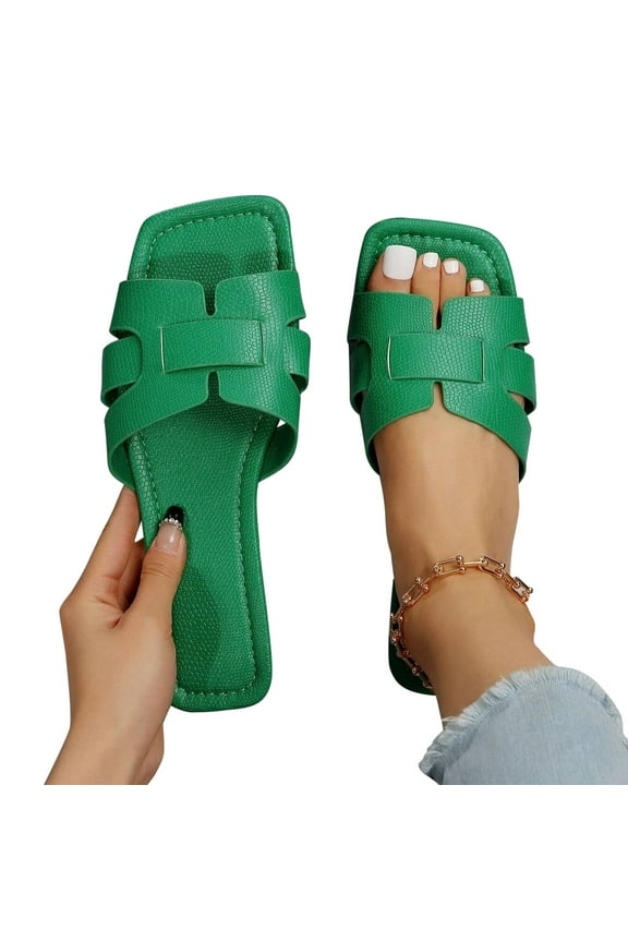 Slides for Women Casual Summer Solid Anti-slip Outdoor Green Slides Slippers Size 40
