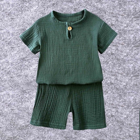 Wavsuf Spring And Summer Toddler Kids Baby Girls Boys Solid Short Sleeved Fashion Rompers Army Green Size 100