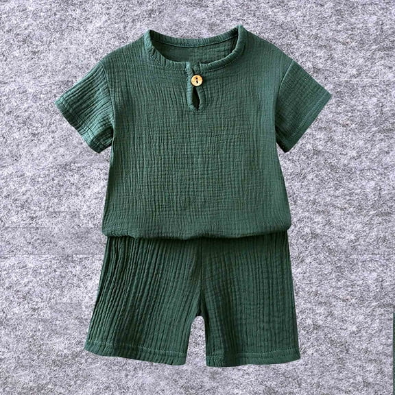 Wavsuf Spring And Summer Toddler Kids Baby Girls Boys Solid Short Sleeved Fashion Rompers Army Green Size 90