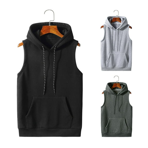 Cethrio Sudaderas con capucha para hombre Xmas Clearance Sleeveless Hoodies Lightweight Sweatshirts with Hoods Gray for Men's and Big Men's Vest Top Size XL