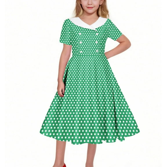 Cethrio Summer Dresses for Girls 2025, Dancing Pleated Short Sleeve Party Princess Dresses Green Size 12-13T