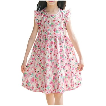 Cethrio Summer Dresses for Girls 2025, Flutter Sleeve Party Princess Cotton Casual Dresses Multicolor Size 10-12 T