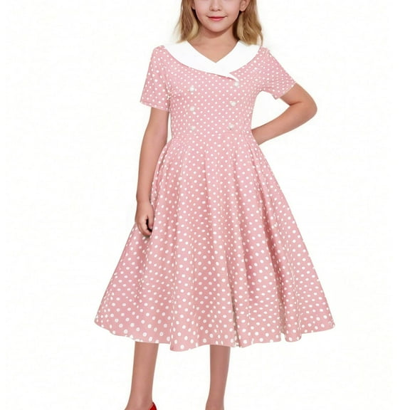 Cethrio Summer Dresses for Girls 2025, Party Dancing Pleated Short Sleeve Princess Dresses Pink Size 11-12T