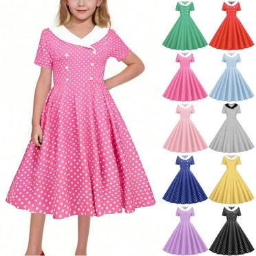 Cethrio Summer Dresses for Girls 2025, Party Pleated Short Sleeve Dancing Princess Dresses Pink Size 7-8T