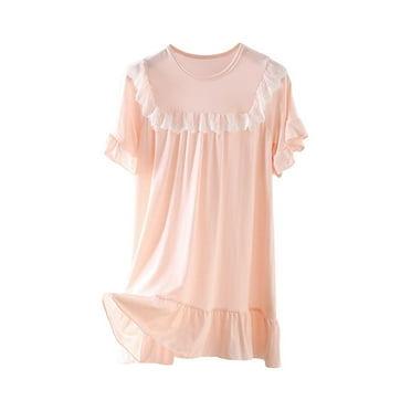 Cethrio Summer Nightgowns for Girls, Clearance Crewneck Soft Short Sleeve Sleepshirts Sleepdresses Pink Size 7-8 T