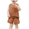 thumbnail image 1 of Cethrio Summer Outfit Sets for Kids Boys, Cotton Sleeveless 2PC Boys' Clothing Sets Brown Size 6-9Months, 1 of 8