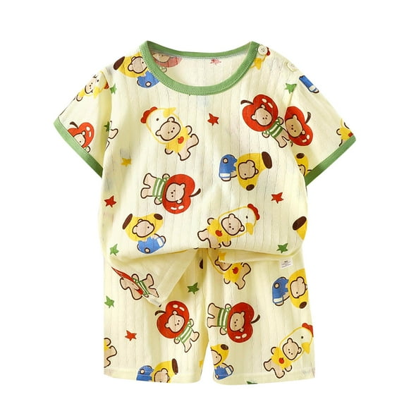 Cethrio Summer Pajama Sets for Kids Boys, Cotton Soft 2 Piece Comfy Boys' Sleepwear Beige Size 6-12 Months