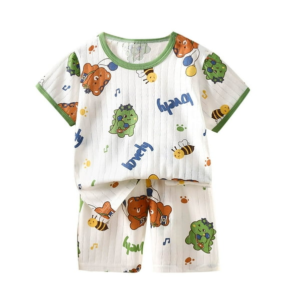 Cethrio Summer Pajama Sets for Boys, Cotton Casual Comfy 2 Piece Boys' Sleepwear Green Size 6-7T