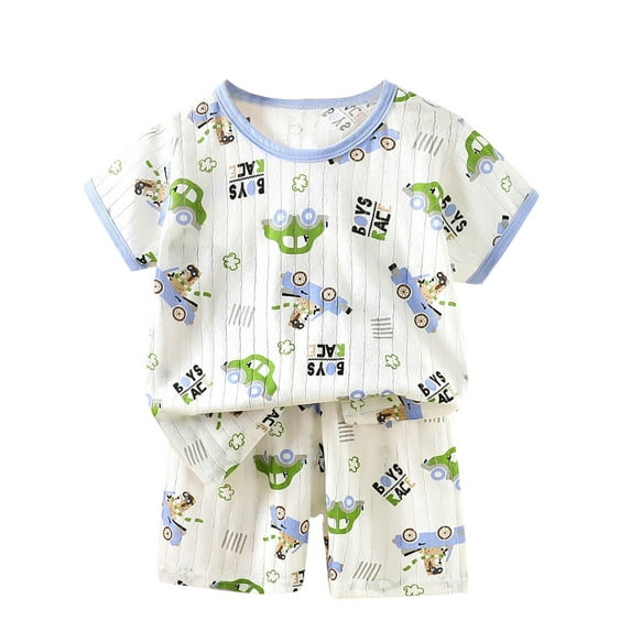 Cethrio Summer Pajama Sets for Kids Boys, Printed 2 Piece Comfy Cotton Girls' Sleepwear Green Size 2-3T