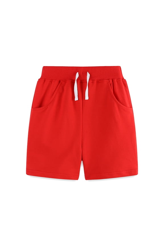 Summer Shorts for Boys, Elastic Waist Cotton Casual Drawstring Athletic Shorts Red Size 5 T