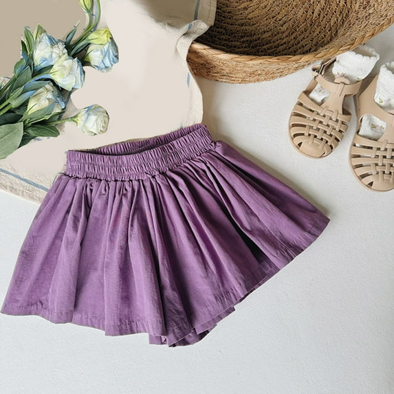 Cethrio Summer Shorts for Girls, Casual Elastic Waist Cott2025 Girls Skirts Purple Size 3-4 T