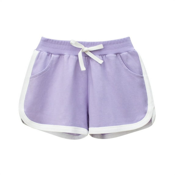 Cethrio Summer Shorts for Girls, Drawstring Elastic Waist Casual Cotton Athletic Shorts Purple Size 4-5 T