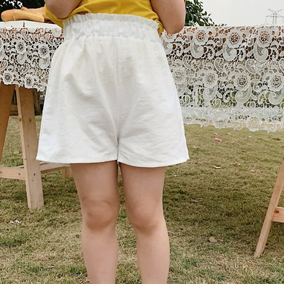 Cethrio Summer Shorts for Girls, Elastic Waist Solid Color Loose Girls Shorts White Size 7-8 T