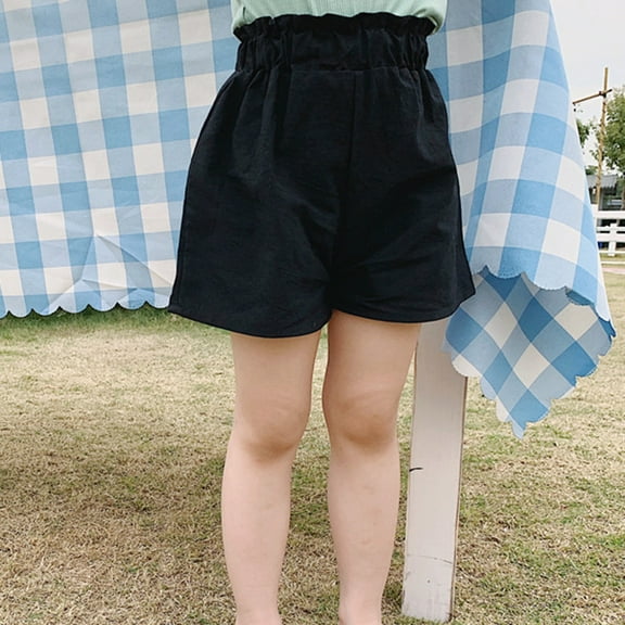 Cethrio Summer Shorts for Girls, Loose Solid Color Elastic Waist Girls Shorts Black Size 3-4 T
