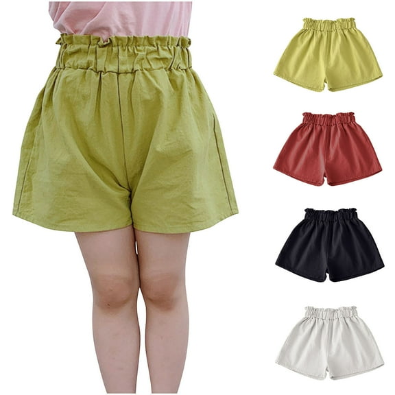 Cethrio Summer Shorts for Girls, Loose Solid Color Elastic Waist Girls Shorts Red Size 7-8 T