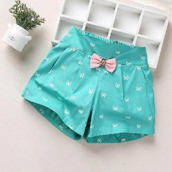 Cethrio Summer Shorts for Kids Girls, Casual Printed Relaxed Fit Cotton Athletic Shorts Green Size 10-11 T