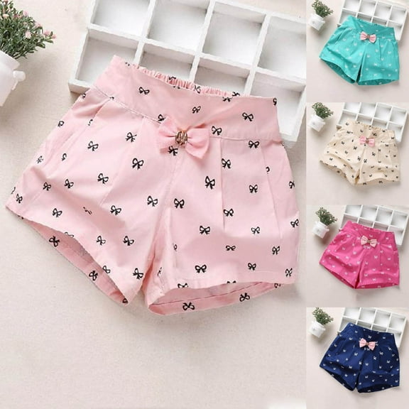 Cethrio Summer Shorts for Kids Girls, Printed Casual Relaxed Fit Cotton Athletic Shorts Pink Size 10-12 T