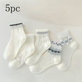 thumbnail image 1 of Cethrio Summer Socks for Girls, 5-Pack Cotton Mid-calf Breathable Ruffled Socks White Size 6-8 T, 1 of 3