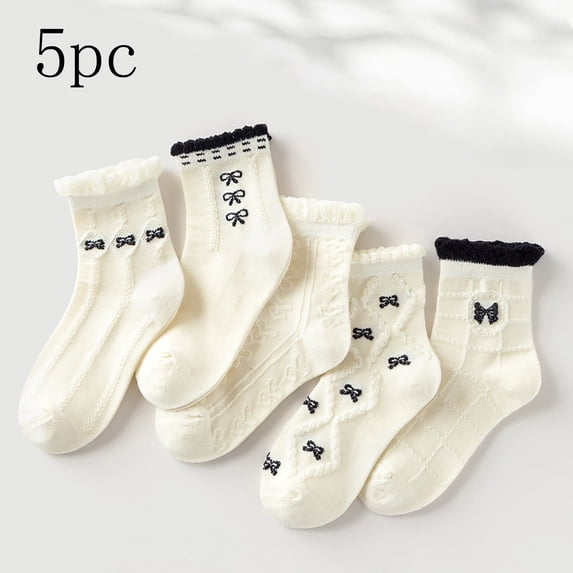 Cethrio Summer Socks for Girls, Cotton Breathable 2025 5 Pack Ruffled Socks White Size 9-12 T