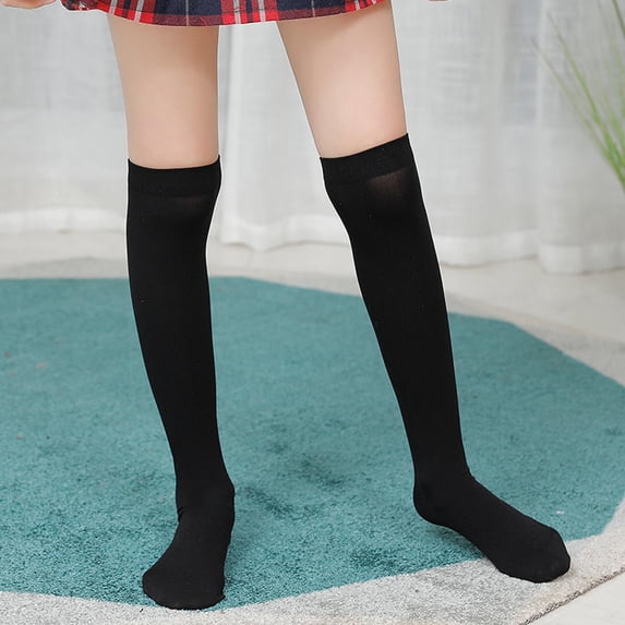Cethrio Summer Socks for Girls, Knee High 2025 Dancing Cotton School Uniform Socks Black Size 3-12T