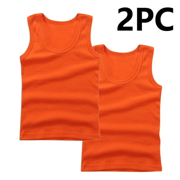 Cethrio Summer Tank Tops for Boys, Crewneck 2 Piece Casual Workout Boys Undershirts Orange Size 9-10 T