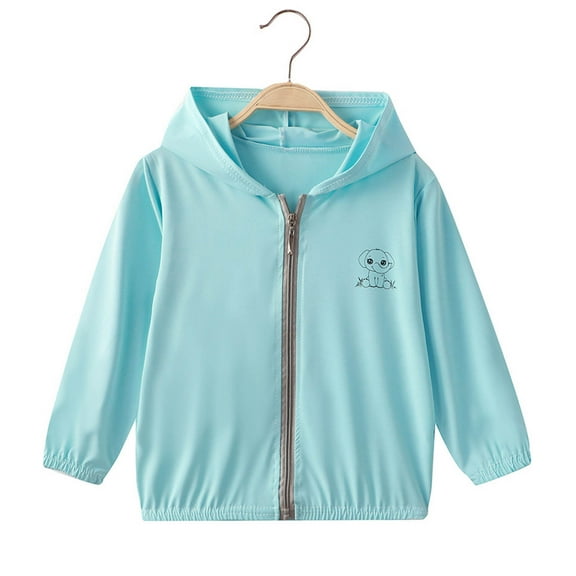 Cethrio Sun Protection Jackets for Boys Girls, UPF 50  Long Sleeve Full Zip Summer Clothing Light Blue Size 5-6 T