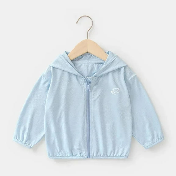 Cethrio Sun Protection Jackets for Girls Boys, Lightweight UPF 50  Long Sleeve Summer Clothing Blue Size 1 T