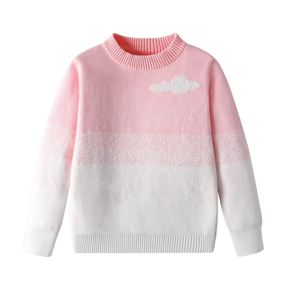 Cethrio Sweaters for Girl 2025, Crewneck Knitting Cotton Stretchy Pullover Kids Sweaters Pink Size 7-8