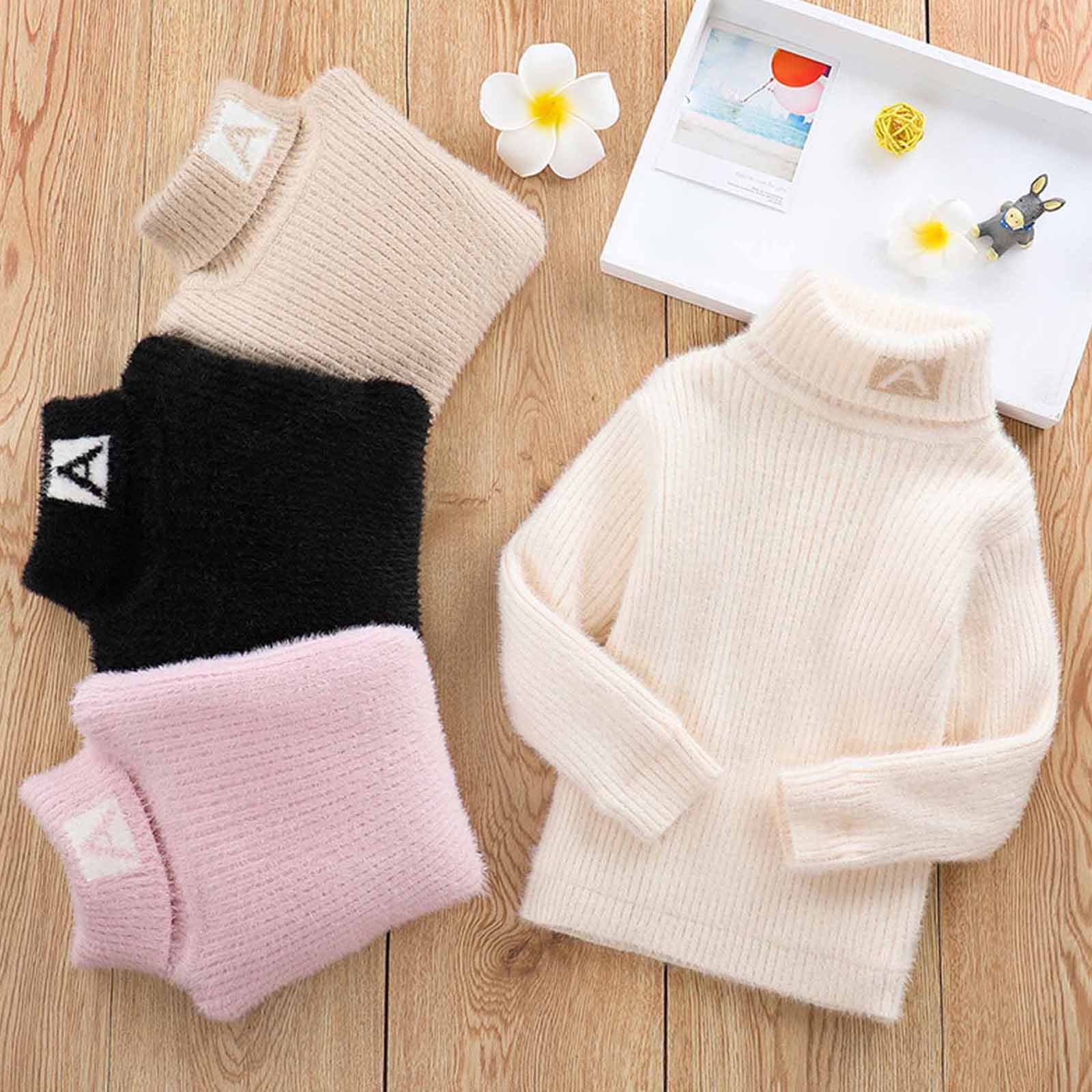 Cethrio Sweaters for Toddler Girls Warm Solid Clearance Long Sleeve