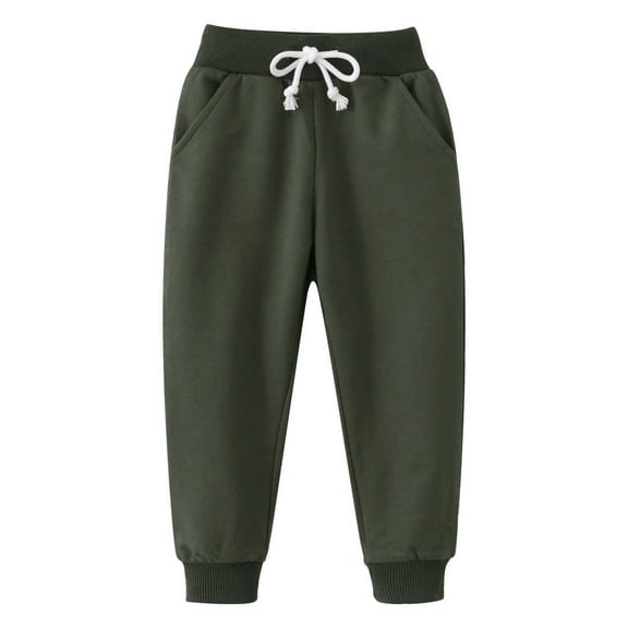 Cethrio Sweatpants for Boys, Drawstring Elastic Waist Cotton Running Casual Joggers Army Green Size 4 T